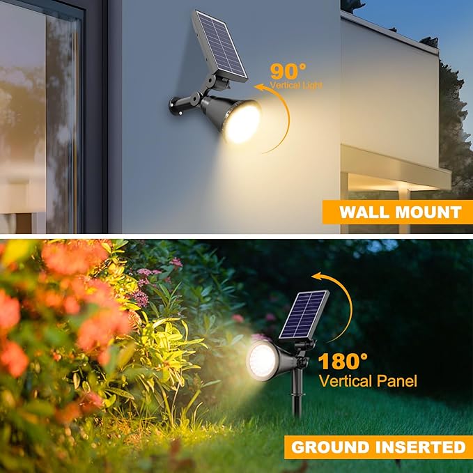 Solar Lights Outdoor Waterproof, 36 LEDs Adjustable Solar Spot Lights Outdoor, 2-in-1 Solar Powered Spotlight Landscape Lighting for Tree, Garden, Yard, Pathway- 3 Pack (Warm White) Rootora