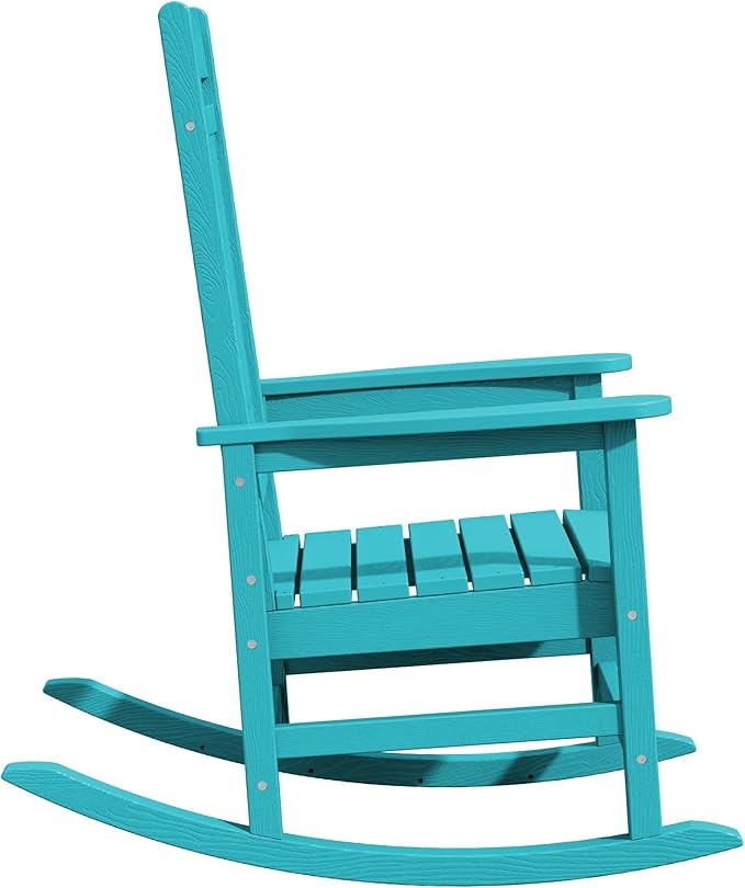 KINGYES HDPE Outdoor Rocking Chair Set of 4, All-Weather Poly Patio Rocking Chairs with 330lbs Support for Adults, Aruba Blue KINGYES