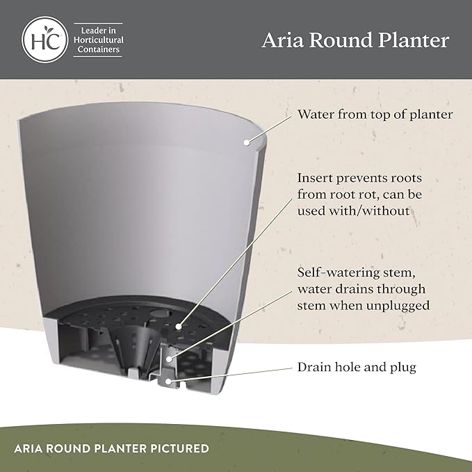 The HC Companies Aria Round Self-Watering Pot - Lightweight Plastic Planter for Herbs & More - Durable Plant Pots for Indoor Plants & Outdoor Plants (8" Glossy Black, Pack of 2) TheHCCompanies