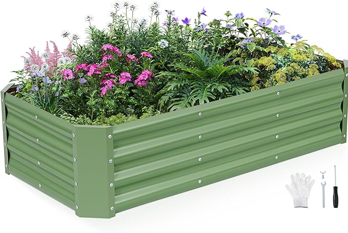 INNO STAGE Galvanized Raised Garden Bed Kit, 4x2x1FT Metal Raised Garden Beds for Vegetables, Rust-Resistant & Easy Assembly, Outdoor Raised Beds for Gardening, Flowers, Herbs (Green) INNOSTAGE