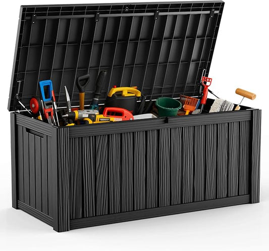 DRATO 120 Gallon Large Deck Box, Outdoor Storage Box for Patio Furniture, Patio Cushions, Gardening Tools, Pool Supplies,660lbs Weight Capacity,Waterproof Resin Storage Boxes（Black，120 Gallon） DRATOprovidesawarmandcozy