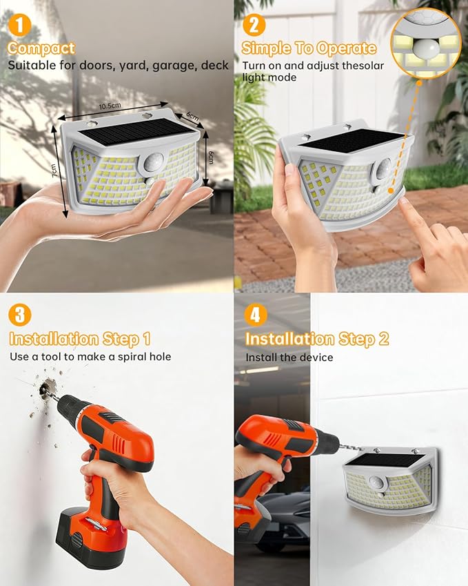 Aootek New Solar Motion Sensor Lights 120 LEDs with Lights Reflector,270° Wide Angle, IP65 Waterproof, Step Lights for Front Door, Yard, Garage, Deck (White, Daylight White, 4-Pack) Lightupeveryconer