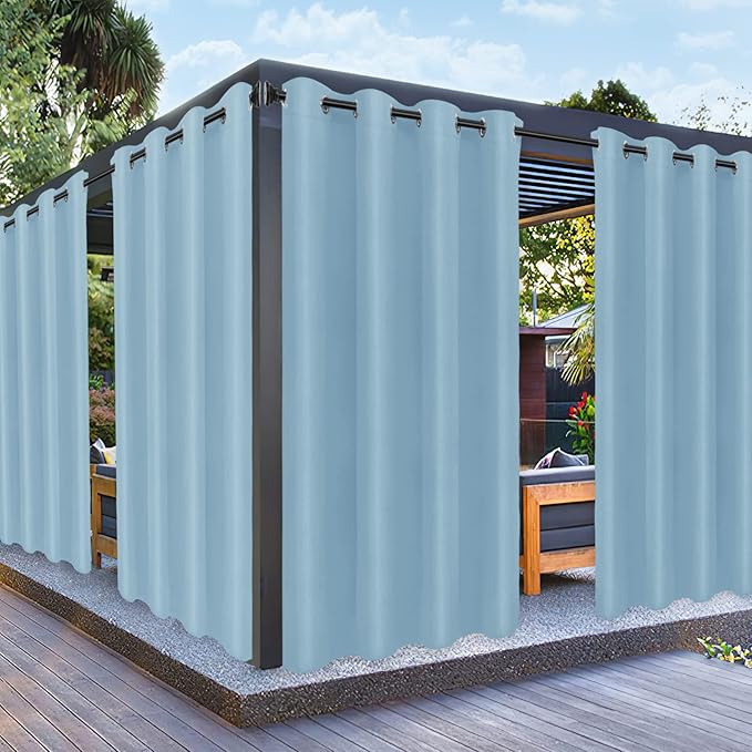 PureFit Outdoor Curtains for Patio Waterproof Weatherproof, UV Resistant Outside Curtains for Gazebo, Front Porch, Pergola, Sun Blocking Privacy Curtain, 52W x 108L inch, 1 Panel, Sky Blue PureFit
