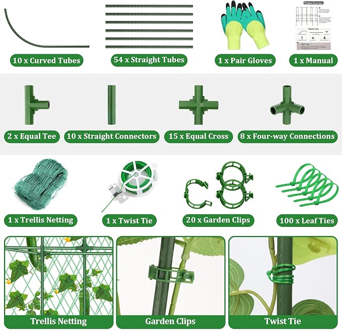 Cucumber Trellis for Raised Bed 5.4x5.5ft U-Shape Adjust Metal Garden Trellis for Climbing Plants Outdoor with Climbing Net Vegetable Arch Trellises Support Plant for Tomato Pea Fruit Squash Trellises LifeisLuck