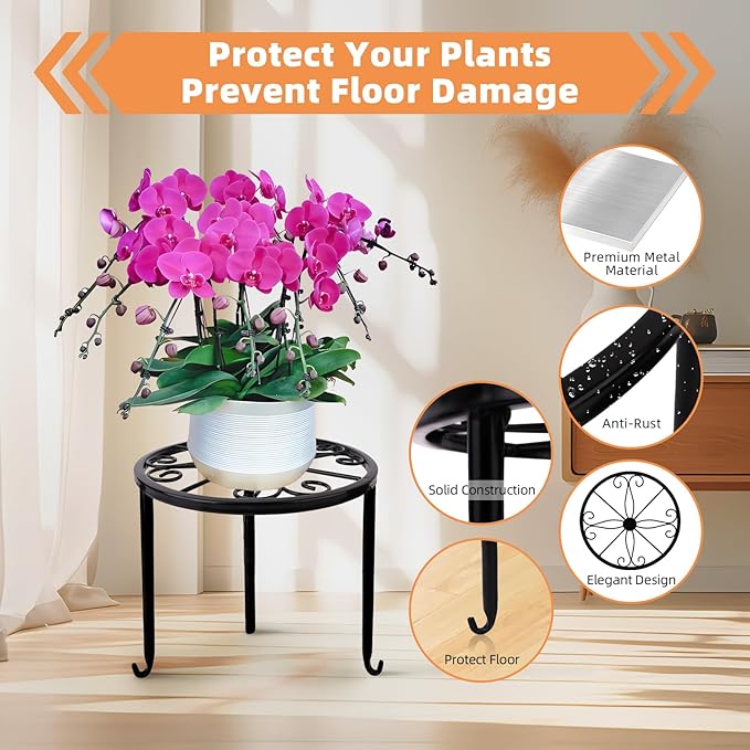 6-Pack Metal Plant Stand,Heavy Duty Flower Pot Stands for Multiple Plant,Outdoor Anti-Rust Plant Pot Shelf, Round Plant Holder for Outdoor/Indoor Planter, Living Room, Balcony Decor (6PACK BLACK) Acteomsly