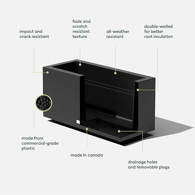 Veradek Block Series Long Box Planter - Large Rectangular Planter for Indoor or Outdoor Patio/Porch | Durable All-Weather Use with Drainage Holes | Modern Décor for Tall Plants, Flowers or Shrubs VeradekOutdoor