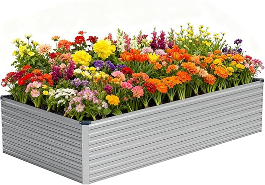 Vengarus 8x4x2FT Galvanized Raised Garden Bed Kit, Large Rectangle Elevated Planter for Vegetables, Flowers, Herbs and Succulents - 479 Gallon Capacity,Silver Vengarus