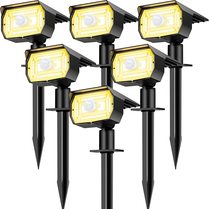 nipify 6 Pack Solar Lights Outdoor Waterproof, Motion Sensor Spot Lights 3 Modes Solar Powered Spotlights 2-in-1 Auto On/Off Landscape Lighting for Outside Yard Wall Garden, Warm White Nipify