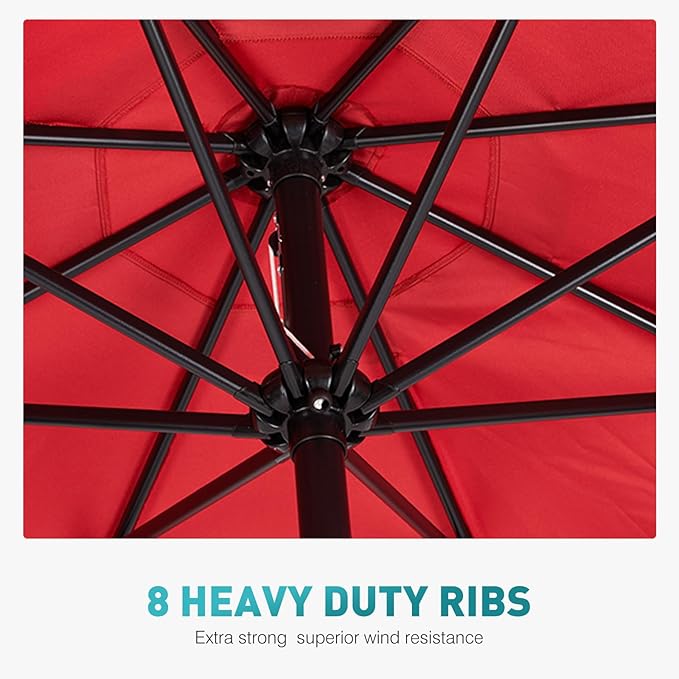 OLIXIS 9ft Patio Umbrella with Tilt and Crank Button & 8 Sturdy Ribs Waterproof, Patio Table Umbrella Perfect for Poolside, Terrace, Beach and Outdoor Restaurant, Red OLIXIS