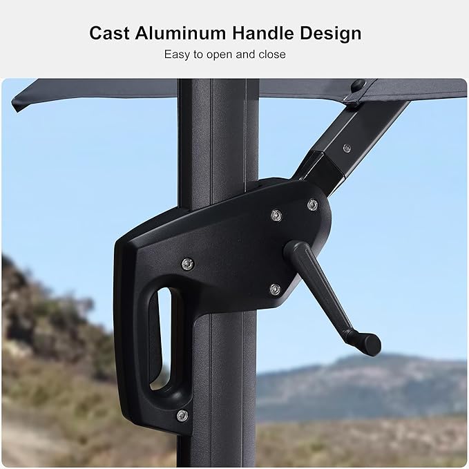 PURPLE LEAF 10 Feet Patio Umbrella Outdoor Cantilever Solar Powered LED Square Umbrella Aluminum Offset Umbrella with 360-degree Rotation for Garden Deck Pool Patio Light Grey PURPLELEAF