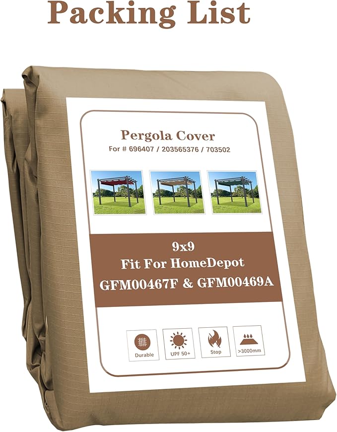SCOCANOPY Beige Ripstop Replacement Cover Fit for Home Depot Hampton Bay Pergola # GFM00467F,GFM00469A SCOCANOPY