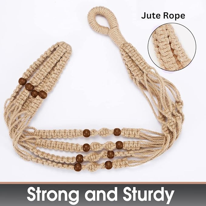 2PK 43 Inches Macrame Planter Hanger Large for 12 inch Pot + Swag Hook (Extra Long & Big) | Large Hanging Planter for Indoor Plants | No Tassel, Cotton Rope, NO Pot/Plant Included (Jute)(XL) Shineloha
