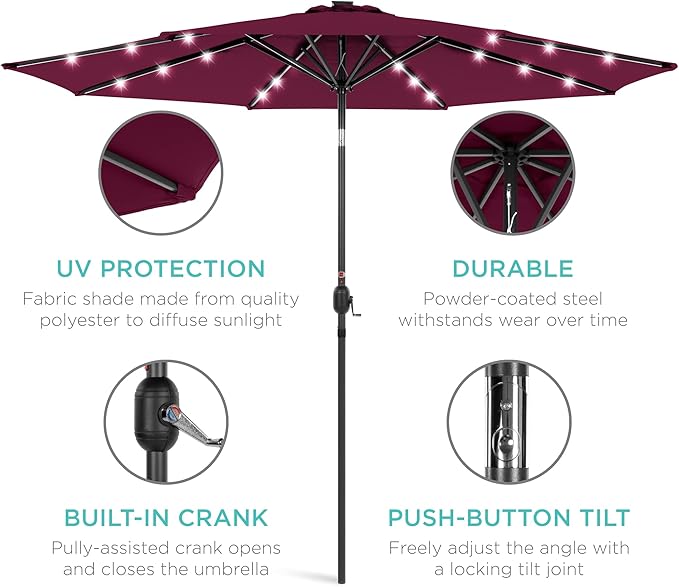 Best Choice Products 10ft Solar Polyester LED Lighted Patio Umbrella w/Tilt Adjustment and UV-Resistant Fabric BestChoiceProducts