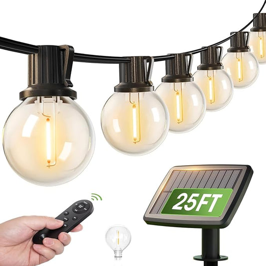 addlon 25FT Solar Powered Outdoor String Lights Waterproof with Remote, G40 Solar Powered String Lights with 13 LED Shatterproof Bulbs, 3 Light Modes, Dimmable Solar Lights for Outside Bistro Cafe addlon