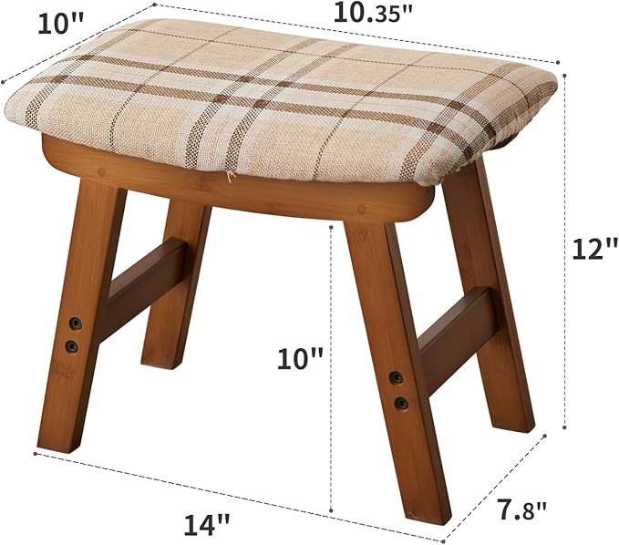 Foot Stool,Ottoman,Bamboo Small Sofa Foot Rest Under Desk,Extra Seating for Living Room, Bedroom and Kitchen (Brown Stool Legs - Stripes Surface) Kitsanery