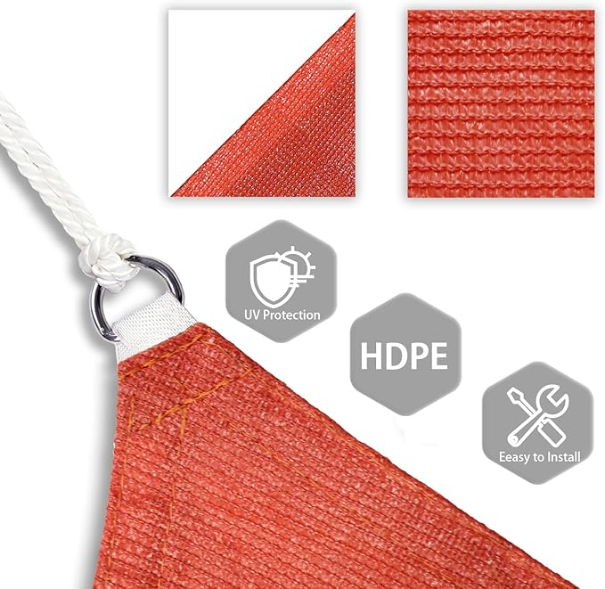 Patio Paradise 17' x 17' x 17' Sun Shade Sail Triangle Canopy Shade Cloth Fabric Sunlight Block Patio Pergola Cover HDPE Deck Awning for Outdoor Backyard Roof Shading, Red Patio