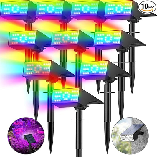 Solar Color Changing RGB Spot Lights Outdoor, 10 Pack/7 Lighting Modes Multicolor Outdoor Lights for Yard Waterproof IP68, Halloween Christmas Solar Landscape Powered Lights Garden Pathway Katipeal