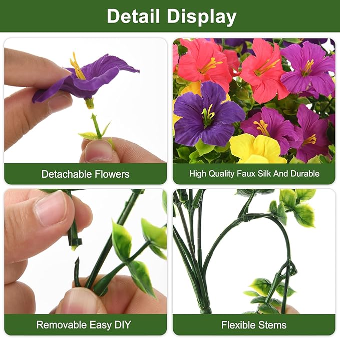 INQCMY Artificial Fake Petunias Flowers for Outdoors Spring Decoration, 12 Bundles Faux Plants Outdoor UV Resistant Realistic Silk Flower for Outside Planters Patio Porch Yard Window Box INQCMYPlantRack
