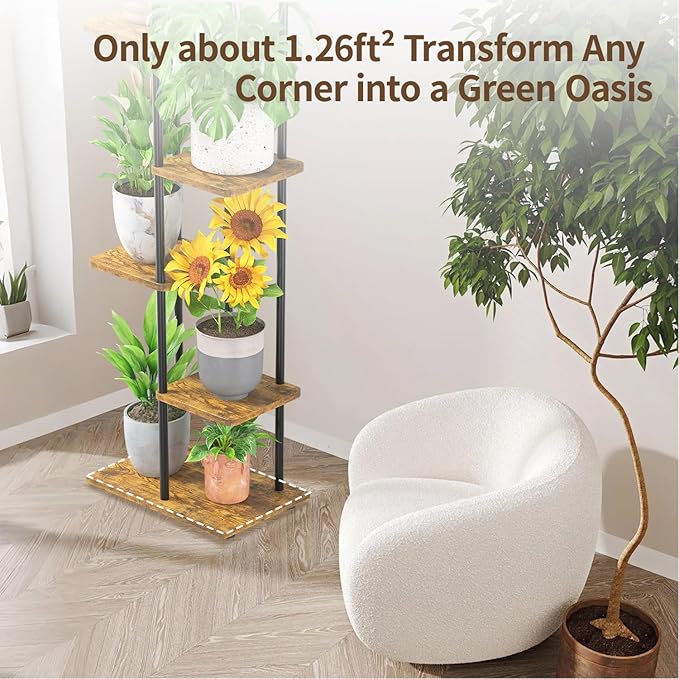 LASZOLA Black 5 Tiered Wood Plant Stand Indoor for Larger Heavy Duty Planter, Sturdy Multi Level Vertical Flowers Racks for Narrow Inside Floor, Decorate Shelving for Hold House Tree, Space Saving LASZOLA
