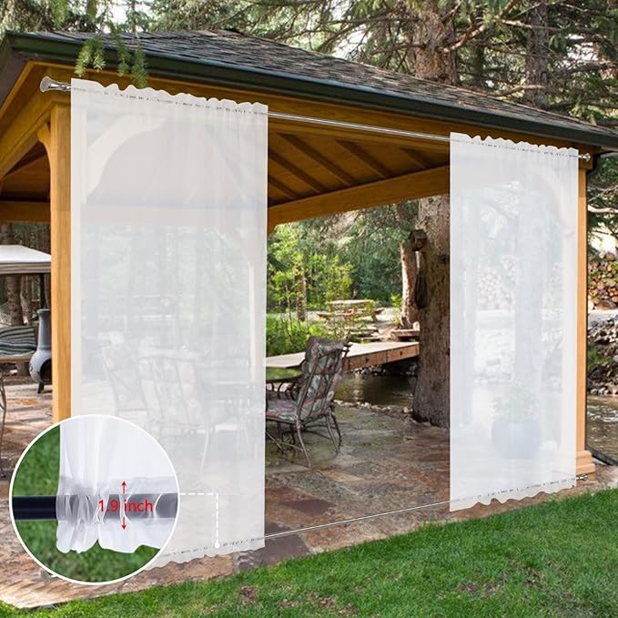 SpaceDresser Waterproof Outdoor Sheer Curtains for Patio - 4 Panels Rod Pocket Indoor Voile Sheer Curtain for Living Room,52W x 96L inch, White SpaceDresser