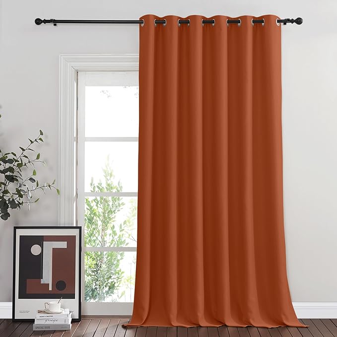 NICETOWN Room Divider Curtain 132 Inches Long, Wide Blackout Sliding Door Curtain for Bedroom, Room Darkening Privacy Window Curtain for Patio Door (1 Panel Set, Burnt Orange, 80 x 132 Inch) NICETOWN