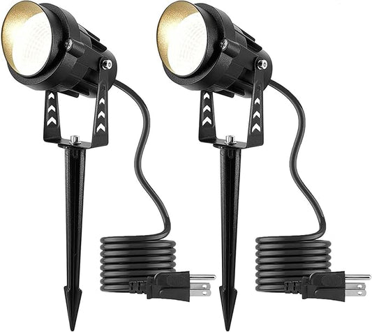Warm White Spot lights Outdoor, 12W 3000K Landscape Spot Lights, IP65 Waterproof Garden Lighting, Metal Case COB LED Lights for Lawn Lamp US 3- Plug Yard Christmas Decoration with Stakes(2 Pack) kooplicht