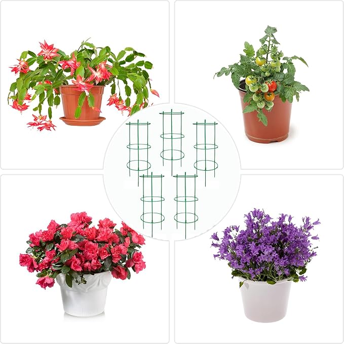 12 Packs Plant Support Stakes, Plant Support with Garden Wire Ties for Indoor Plants, Plastic Stackable Garden Flower Support, Plant Stakes for Tomato, Monstera, Peony, Hydrangea Climbing Plants Rootora