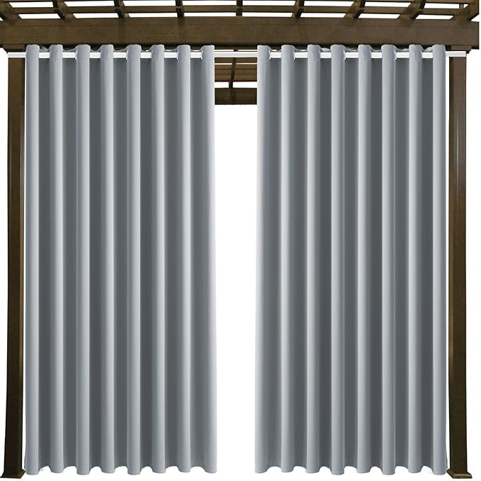 Waterproof Outdoor Curtain W105 x L108 - Grommet Top Sunlight Blocking Window Treatment Drapes Blackout Curtains for Home Bedroom Living Room Outdoor Patio Porch Pergola, Light Gray, 2 Panels DivaenCamino