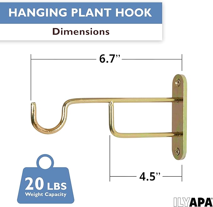Ilyapa 3 Pack Metal Wall Plant Hangers - 7 Inch Plant Hanger for Indoor - Rustic Brass Finish Hooks for Hanging Plants, Baskets, and Macrame - Indoor Hangers for Plants, Lanterns or Wind Chimes Ilyapa