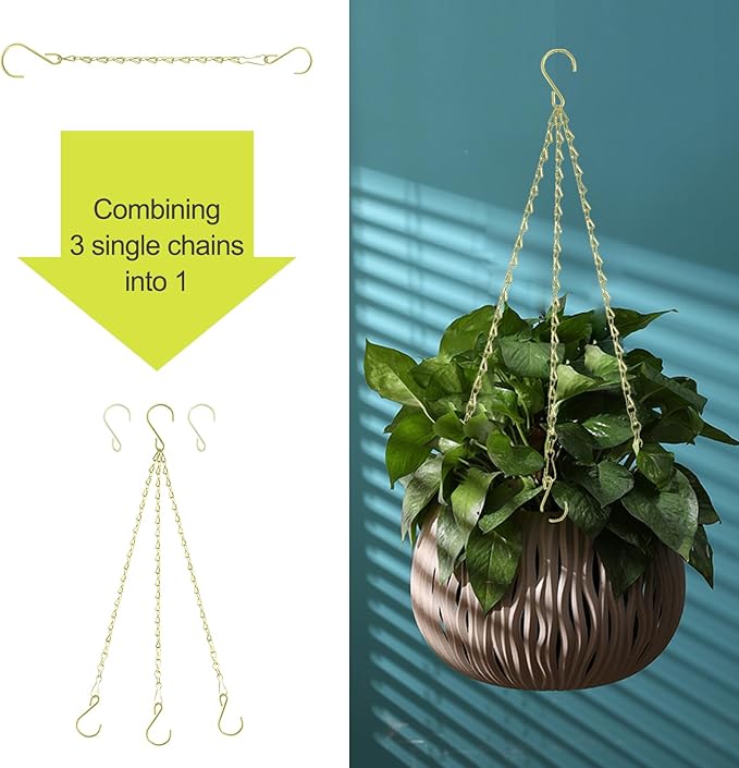 RIFNY 20 Inch Gold Chain for Hanging Plants, Small Plant Chains for Hanging Baskets Kits with Hooks for Bird Feeders Planters Billboards Lanterns Wind Chimes Ornaments Outdoor Indoor Use (5 PCS) RIFNY