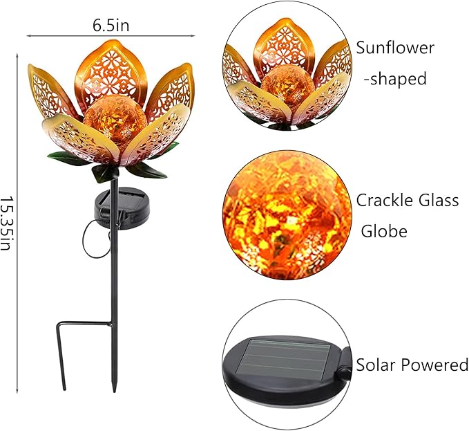 Solar Lights Outdoor Garden Decor,LED Lotus Flower Lamp, Metal Tulip Solar Lawn Lamp for Courtyard Decoration, Garden Gifts for Women YMTengFei