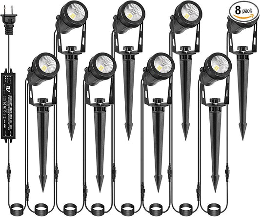 Low Voltage Landscape Lighting, 8 Pack Outdoor Spot Lights with Transformers, 12V Warm White Landscape Spotlights IP65 Waterproof Plug in Outdoor Uplights for Yard House Pathway Tree Pools IRISECO