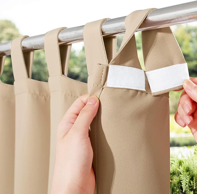 NICETOWN Outdoor Curtain for Patio Waterproof W84 x L84, Detachable Tab Top Self-Stick Light Blocking Privacy Protect Outdoor Blind for Pavilion/Indoor Outdoor Divider, 1 Panel, Biscotti Beige NICETOWN