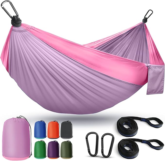 Camping Hammock Lightweight, Portable Hammocks Parachute Hammock with Two Tree Straps, Single or Double Travel Swing Nylon Camp Hammocks, Outdoor Essentials for Beach Backpacking Hiking, Orange Rootora
