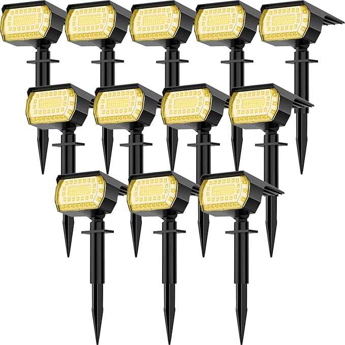 LANSOW Solar Spot Lights Outdoor, [12 Pack/76 LED] 2-in-1 Solar Landscape Spotlights, 3 Modes IP65 Waterproof Dusk to Dawn Solar Powered Flood Wall Lights for Outside Yard Garden Pathway(Warm White) LANSOW