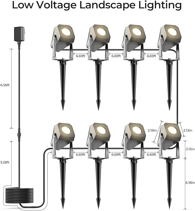 Outdoor Landscape Lighting, 8 Pack Outdoor Spotlights, LED Landscape Lights for House Yard Garden Lawn Tree Fence Plant Flags Pathway, 12V 2700K Warm White, IP65 Waterproof DeckTokLight