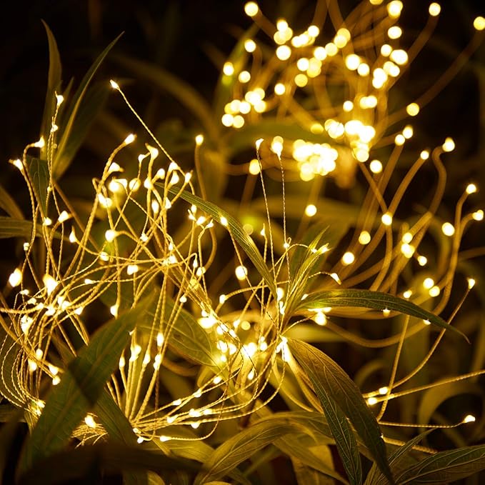Christmas Outdoor Garden Decorative Lights, Solar Firework Lights 105 LED Powered 35 Copper Wires, DIY Flowers Fireworks Stars for Walkway Pathway Backyard Christmas Party Decor (Warm White 2 Pack) HELESIN