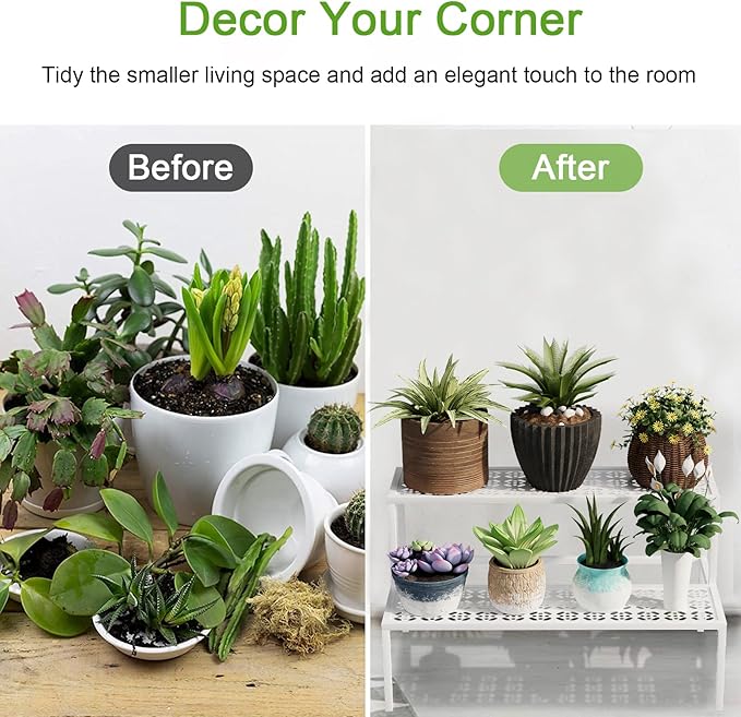 Metal Plant Stand Metal 2 Tier Potted Multiple Flower Pot Holder Plant Shelf Indoor Plants Multiple,Outdoor Heavy Duty Planter Display Shelving Unit for Patio Garden Corner Balcony Living Room(White) Garden4you
