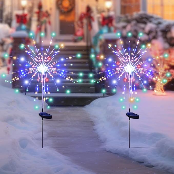 Solar Garden Lights for Outdoor Decor, Waterproof 2 Pack Solar Powered Firework Stake 120 LED Sparklers String Lights for Yard Pathway 4th of July Decorations(Colorful) SolarEra-FREETOSHINE