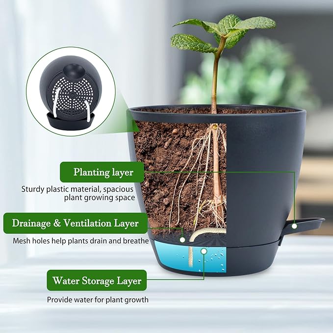 Hanging Planters for Indoor Plants, 2 Set Self Watering Hanging Flower Pots, Modern Hanging Plant Baskets with Metal Plant Holder & 6.5 Inch Plastic Pots for Garden Home Decor (Black) Koalaime
