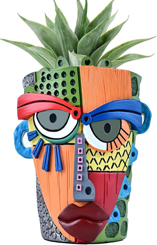 Abstract Face Planter Pots for Plants,Hand-Painted Colorful Flower Pots with Drainage, Indoor Outdoor Garden Decor Gift(Modern,Small) Midogaigai