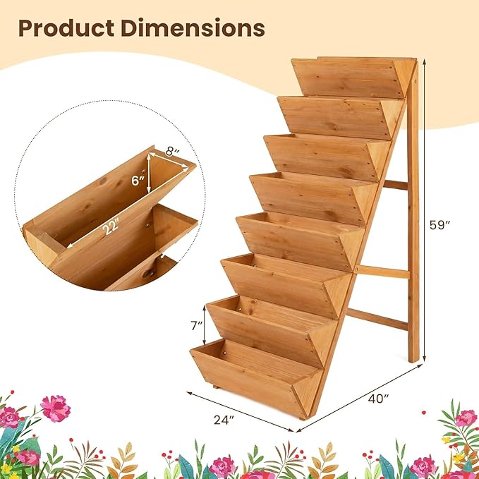 Giantex 8-Tier Wooden Vertical Raised Garden Bed, Freestanding Plant Stand with Legs for Herbs Vegetables Fruits, Indoor Outdoor Tiered Wood Planter Box Flower Rack for Patio, Balcony & Yard Giantex