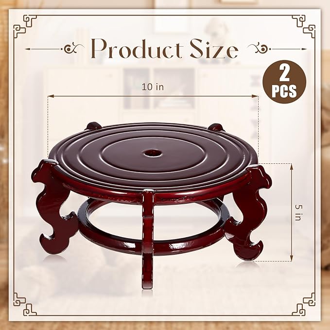 Geetery 2 Pcs 4 to 12 in Wooden Plant Stands Indoor Chinese Oriental Plant Stand for Vase Fishbowl Flower Pot Lamp Redwood Base Vintage Display Rack Decor(10 Inch) Geetery