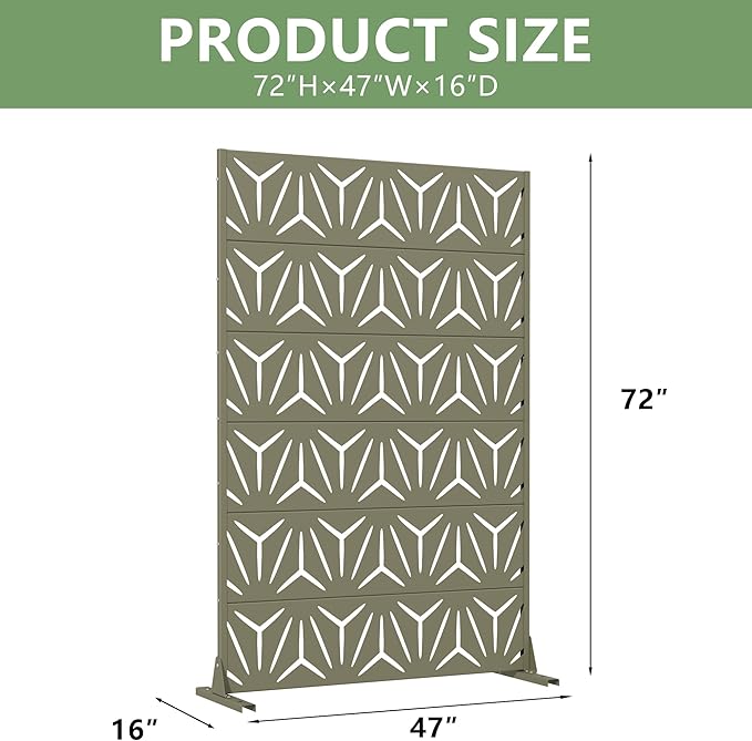 Casaphoria Metal Privacy Screen Outdoor, 72" H x 47" W Freestanding Decorative Privacy Screen for Patio Deck Balcony Garden with Stable Base, Green-Star Casaphoria