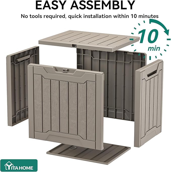 YITAHOME 31 Gallon Outdoor Storage Box, Resin Deck Box and Waterproof Package Delivery Box for Gardening Tools, Pool Supplies, Patio Furniture, Lockable, Taupe YITAHOME