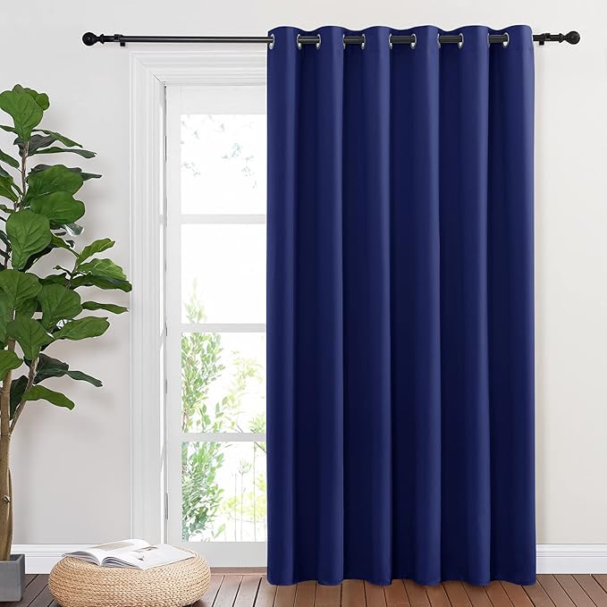 NICETOWN Sliding Glass Door Curtain Panel, Home Decoration Privacy & Noise Reducing Room Divider for Shared Apartment (Navy Blue, 80 inches x 84 inches) NICETOWN