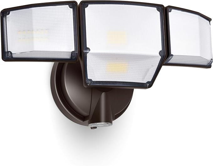 LUTEC 80W Dusk to Dawn Flood Lights Outdoor, 9000LM Super Bright LED Security Light with Photocell, IP65 Waterproof, 5000K Daylight, Hardwired 4 Heads Floodlight for Garage, Yard, Patio (Brown) LUTEC
