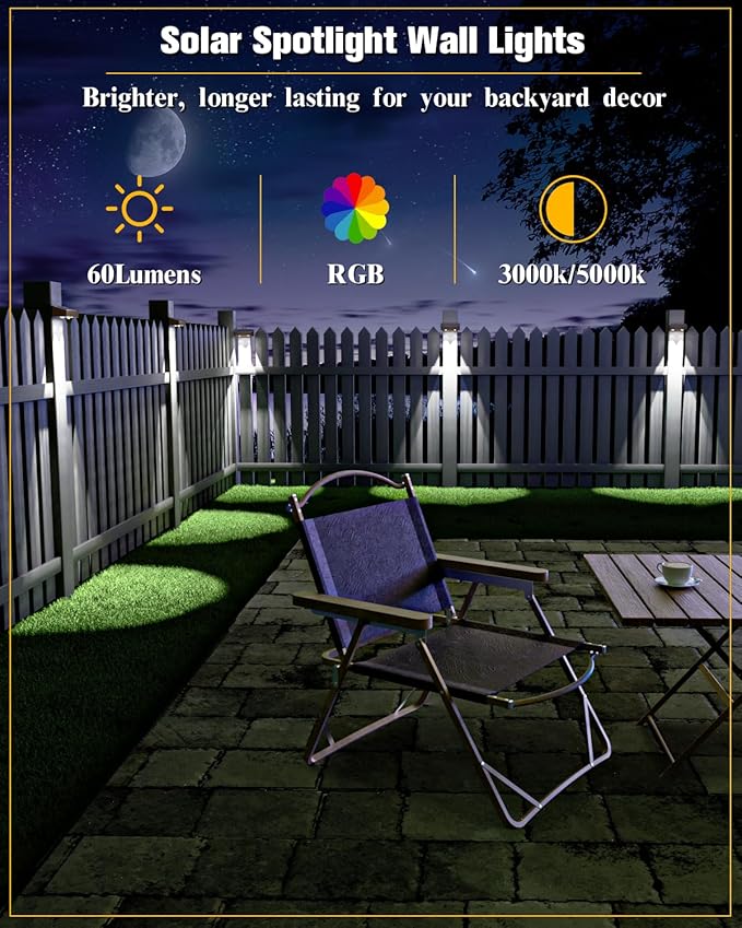 Solar Fence Lights 8 Pack Brown, 50 Lumens Outdoor Fence Lights Solar Powered with 12 Modes RGB Color Glow, LED Deck Lighting Outdoor Waterproof IP65, Backyard, Deck, Porch, Railing, Pool, Wall JOFIOS