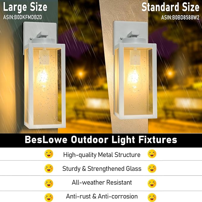 Large Size Outdoor Wall Light Fixtures, Exterior Lighting Fixtures Porch Sconces Wall Mounted, Waterproof White Outdoor Wall Lanterns Lamps, Outside Lights for House Patio Front Door Entryway, 2-Pack BringYouBrightFuture