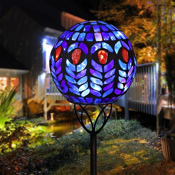 Afirst Solar Outdoor Garden Lights Decorative - Mosaic Solar Stakes Gazing Ball Waterproof Outdoor Lights Stakes for Pathway Yard Lawn Decoration(Multi) Afirst